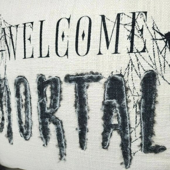 Place and Time Halloween Throw Pillow with Tassels "Welcome Mortals" - Picture 2 of 12